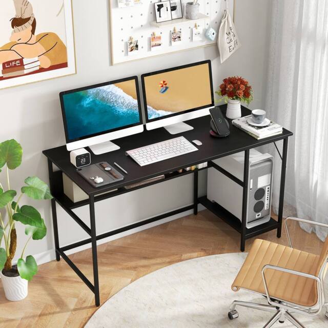 Costway 140 x 60 CM Computer Desk w/ Charging Station & 4 Power Outlets in Black - image 1