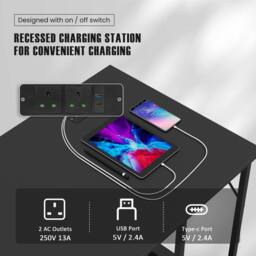 Costway 140 x 60 CM Computer Desk w/ Charging Station & 4 Power Outlets in Black - thumbnail 8