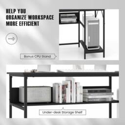 Costway 140 x 60 CM Computer Desk w/ Charging Station & 4 Power Outlets in Black - thumbnail 9