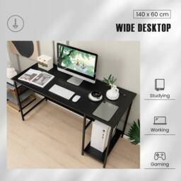 Costway 140 x 60 CM Computer Desk w/ Charging Station & 4 Power Outlets in Black - thumbnail 7