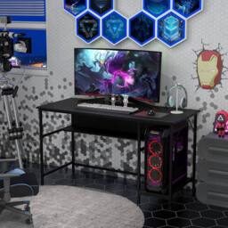 Costway 140 x 60 CM Computer Desk w/ Charging Station & 4 Power Outlets in Black - thumbnail 5