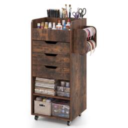 Costway Rolling Storage Cart Mobile Storage Cabinet with 3 Drawers in Brown - thumbnail 5