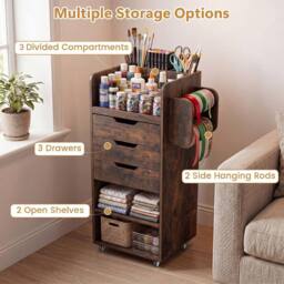 Costway Rolling Storage Cart Mobile Storage Cabinet with 3 Drawers in Brown - thumbnail 6