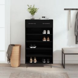 Berkfield Home Shoe Cabinet Black 60x35x105 cm Engineered Wood - Size: 60 x 35 x 105 cm - thumbnail 1