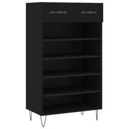 Berkfield Home Shoe Cabinet Black 60x35x105 cm Engineered Wood - Size: 60 x 35 x 105 cm - thumbnail 2