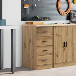 Berkfield Home Garage Storage Cabinet Artisan Oak 40x51x85 cm Solid Wood Pine in Brown - Size: 40 x 51 x 85 cm - thumbnail 3