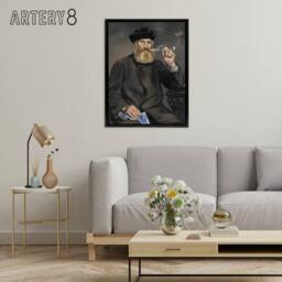 "Artery8 The Pipe Smoker Portrait Manet Vintage Black Framed Canvas Wall Art in Grey - Size: W12"" x H16""" - thumbnail 3
