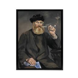 "Artery8 The Pipe Smoker Portrait Manet Vintage Black Framed Canvas Wall Art in Grey - Size: W12"" x H16""" - thumbnail 1