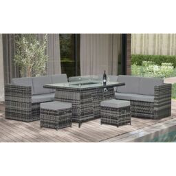 Alivio 8-Seater Garden Rattan Sofa Set, PE Rattan Garden Furniture Set with Coffee Table, Anti-UV Cushions for Indoor Outdoor in Grey - thumbnail 2