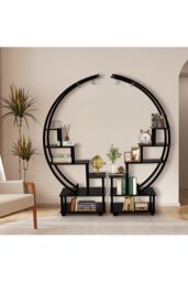 Living and Home 2pcs Half-Moon-Shaped Stand Display Shelf Plant Stand Bookshelf with Wheels in Black - thumbnail 3