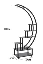 Living and Home 2pcs Half-Moon-Shaped Stand Display Shelf Plant Stand Bookshelf with Wheels in Black - thumbnail 6