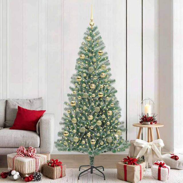 Berkfield Home Artificial Christmas Tree Snow Flocked with LED Light 210 cm in Green - image 1