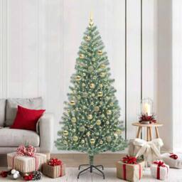 Berkfield Home Artificial Christmas Tree Snow Flocked with LED Light 210 cm in Green - thumbnail 1