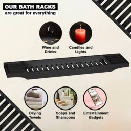 MANTRARAJ Bamboo Bath Caddy Tray Bridge Bath Tray Table Bathroom Shelf Organizer in Black - thumbnail 6