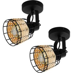 Loops 2 PACK Wall / Ceiling Light Black & Wicker Adjustable Spotlight 1x 40W E27 - thumbnail 1