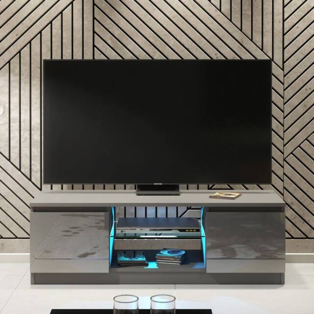 Creative Furniture Aura TV Unit 120cm - Dark Grey with Gloss Doors & LED Lights - image 1