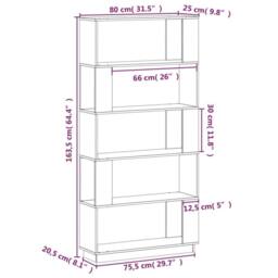 Berkfield Home Book Cabinet/Room Divider Black 80x25x163.5 cm Solid Wood Pine - thumbnail 8