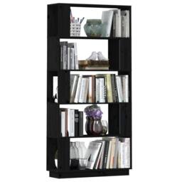 Berkfield Home Book Cabinet/Room Divider Black 80x25x163.5 cm Solid Wood Pine - thumbnail 5