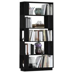 Berkfield Home Book Cabinet/Room Divider Black 80x25x163.5 cm Solid Wood Pine - thumbnail 4