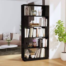 Berkfield Home Book Cabinet/Room Divider Black 80x25x163.5 cm Solid Wood Pine - thumbnail 2