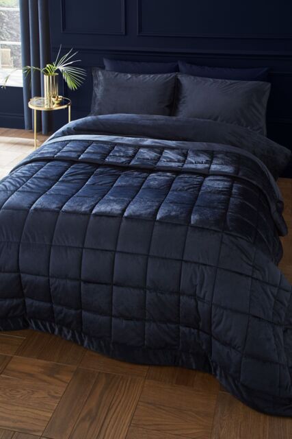 Catherine Lansfield 'Kingsley Matt Velvet' Quilted Bedspread in Navy - image 1