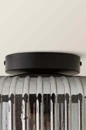 ValueLights Calpe Large Ribbed Glass Shallow Flush Ceiling Light with LED Bulb in Black - thumbnail 5