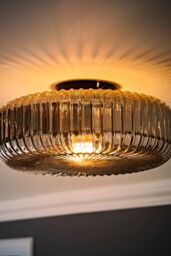 ValueLights Calpe Large Ribbed Glass Shallow Flush Ceiling Light with LED Bulb in Black