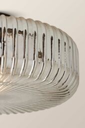 ValueLights Calpe Large Ribbed Glass Shallow Flush Ceiling Light with LED Bulb in Black - thumbnail 4