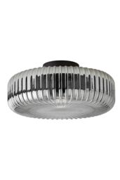 ValueLights Calpe Large Ribbed Glass Shallow Flush Ceiling Light with LED Bulb in Black - thumbnail 6