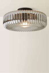 ValueLights Calpe Large Ribbed Glass Shallow Flush Ceiling Light with LED Bulb in Black - thumbnail 3