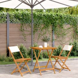 Berkfield Home 3 Piece Bistro Set Cream White Fabric & Solid Wood