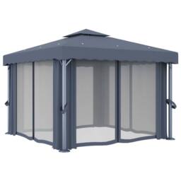 Berkfield Home Gazebo with Curtain 3x3 m Anthracite Aluminium in Dark Grey