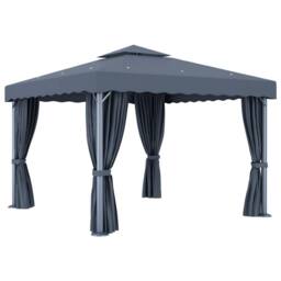 Berkfield Home Gazebo with Curtain 3x3 m Anthracite Aluminium in Dark Grey - thumbnail 4