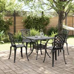 Berkfield Home 5 Piece Garden Dining Set Black Cast Aluminium - thumbnail 1
