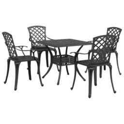 Berkfield Home 5 Piece Garden Dining Set Black Cast Aluminium - thumbnail 2