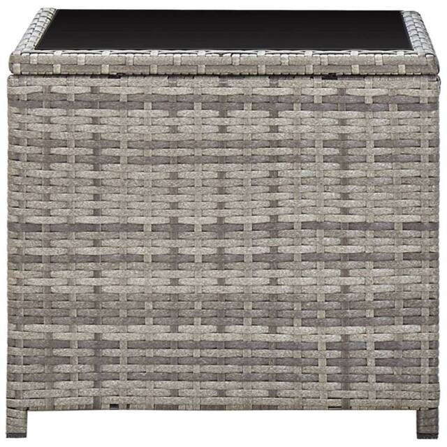 Berkfield Home Modern Coffee Table Grey 45x45x40 cm Poly Rattan & Glass - Size: 45 x 45 x 40 cm - image 1