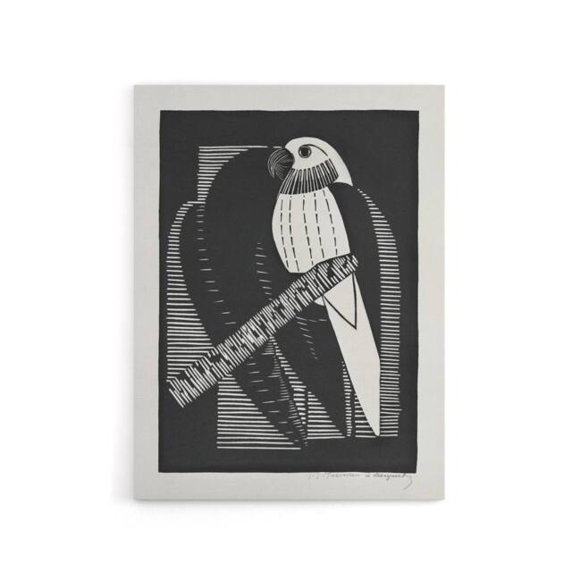 "Artery8 Stylised Parakeet Birds Samuel J De Mesquita Canvas Wall Art Print in Black - Size: W12"" x H16""" - image 1