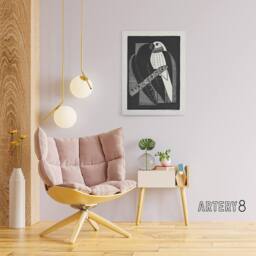 "Artery8 Stylised Parakeet Birds Samuel J De Mesquita Canvas Wall Art Print in Black - Size: W12"" x H16""" - thumbnail 3