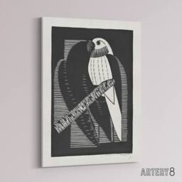 "Artery8 Stylised Parakeet Birds Samuel J De Mesquita Canvas Wall Art Print in Black - Size: W12"" x H16""" - thumbnail 2