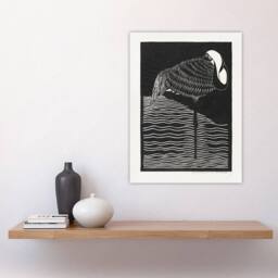 "Artery8 Stylised White Necked Crane De Mesquita Wall Art Poster Print in Black - Size: W18"" x H24""" - thumbnail 4