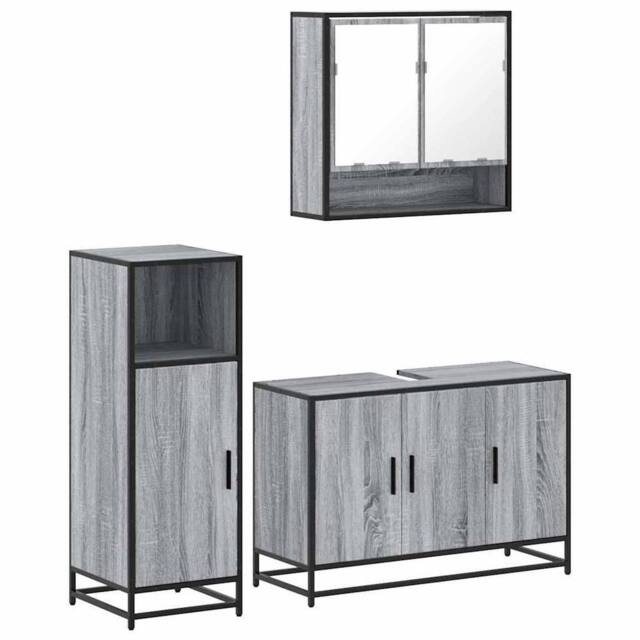 Berkfield Home 3 Piece Bathroom Furniture Set Grey Sonoma Engineered Wood - image 1