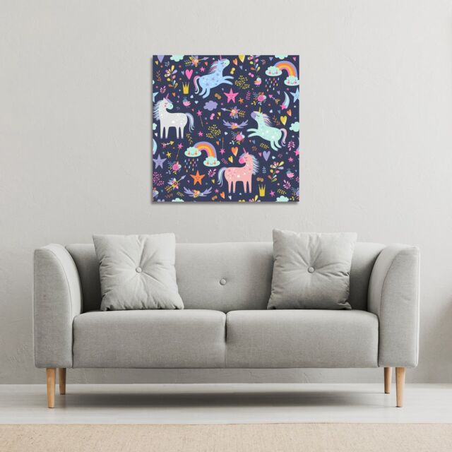 Benjamin Tate Design unicorns on navy (Canvas Print) / 127 x 127 x 4cm in Natural - Size: 127 x 127 x 4 cm - image 1