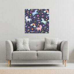Benjamin Tate Design unicorns on navy (Canvas Print) / 127 x 127 x 4cm in Natural - Size: 127 x 127 x 4 cm - thumbnail 1