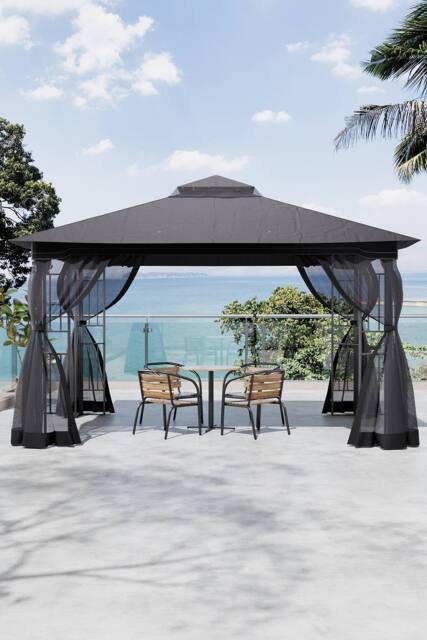 Living and Home 13x10ft Outdoor Garden Gazebo Shade Canopy in Black