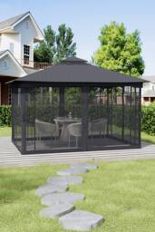 Living and Home 13x10ft Outdoor Garden Gazebo Shade Canopy in Black - thumbnail 2