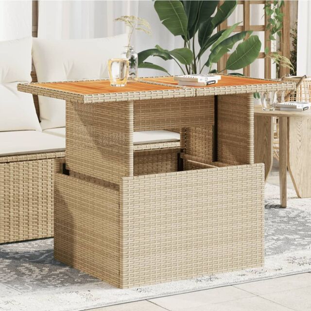 Berkfield Home Garden Table Beige 100x55x73 cm Poly Rattan & Acacia Wood - Size: 100 x 55 x 73 cm - image 1