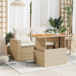 Berkfield Home Garden Table Beige 100x55x73 cm Poly Rattan & Acacia Wood - Size: 100 x 55 x 73 cm - thumbnail 3