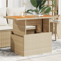 Berkfield Home Garden Table Beige 100x55x73 cm Poly Rattan & Acacia Wood - Size: 100 x 55 x 73 cm