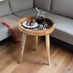 Hartsmede Handmade Side Table Solid Mango Wood Detachable Legs French Paisley in Black - thumbnail 9