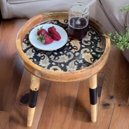 Hartsmede Handmade Side Table Solid Mango Wood Detachable Legs French Paisley in Black - thumbnail 2
